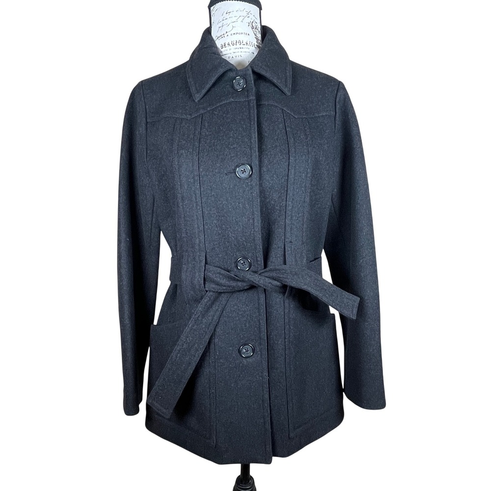 J.Crew Peacoat Womens S Gray Wool Blend Belted Button Preppy Acadamia Jacket